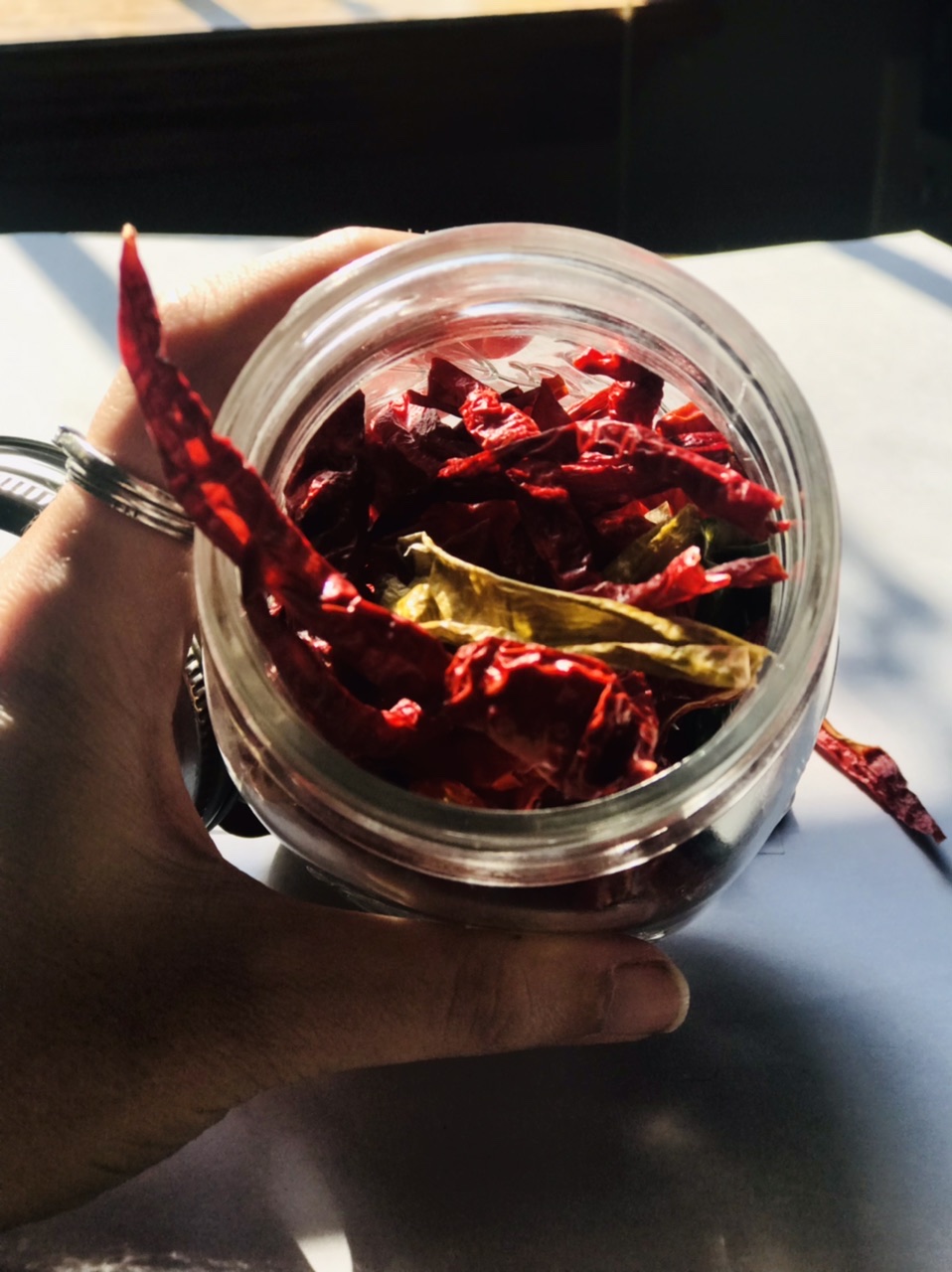 Dried peppers in a jar
