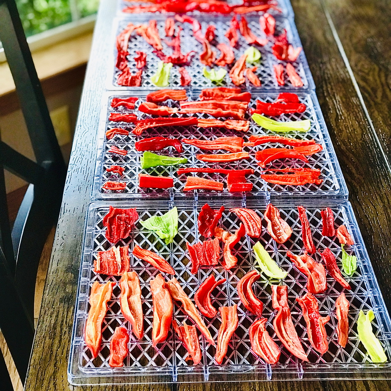 Cut peppers on trays