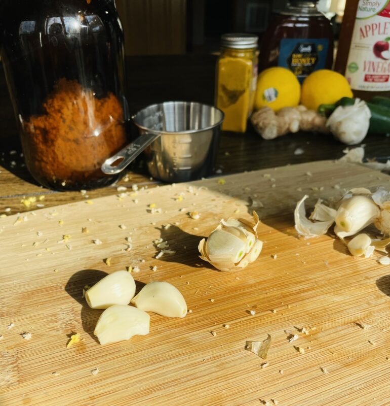 peeling garlic