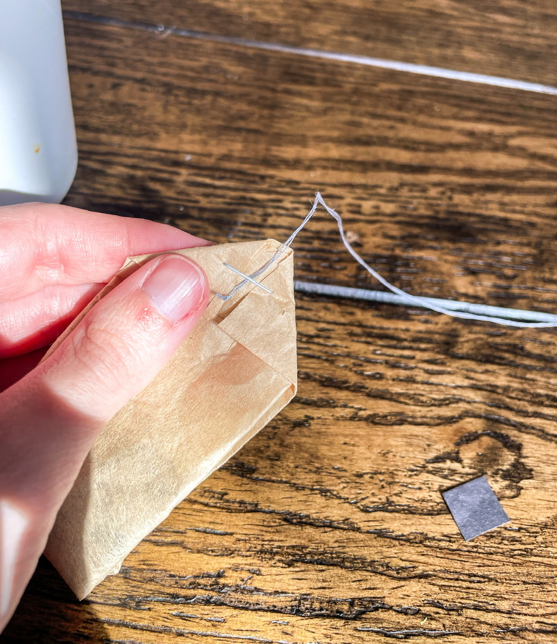 coffee filter stapled to make a tea bag