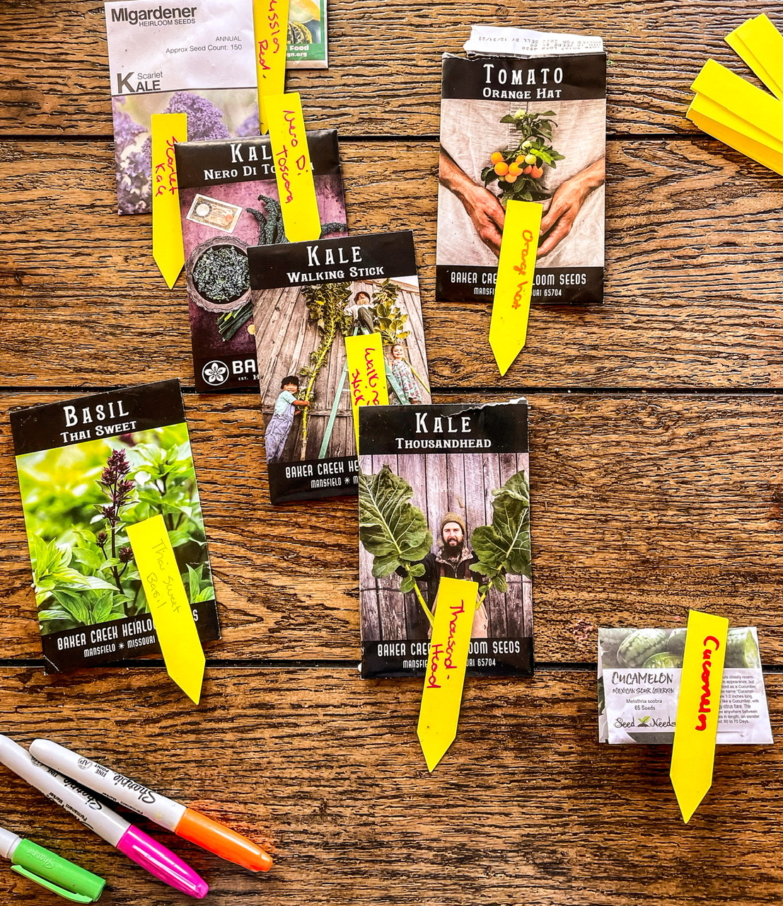 Packs of seeds on a table