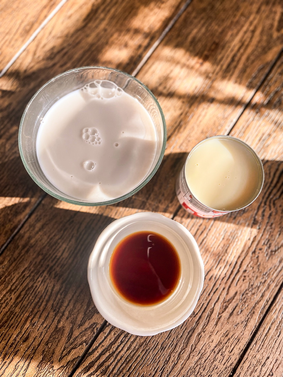oatmilk, vanilla extract, and sweetened condensed milk