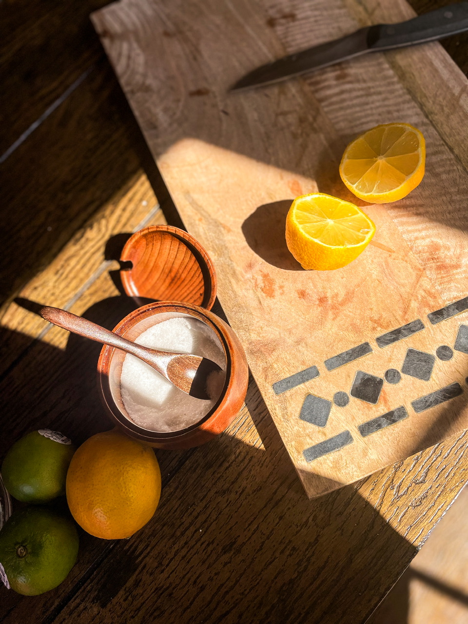 a lemon cut in half and sea salt