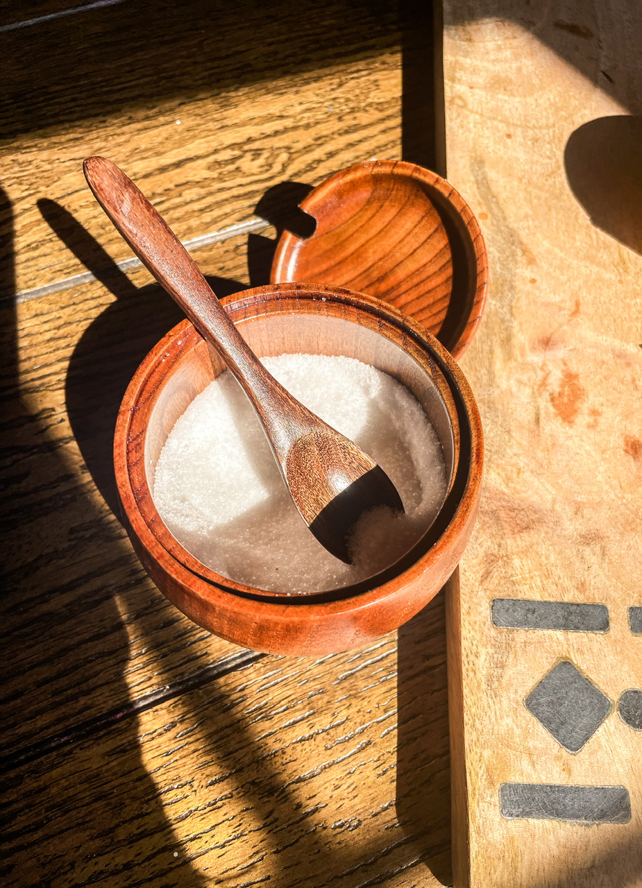 wooden container of salt